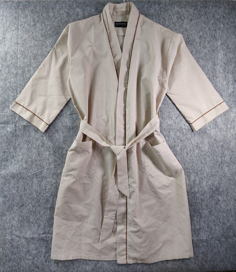 Vintage Luxury Lounge 1980s Pierre Cardin Robe Poly-Cotton Preppy Striped Robe